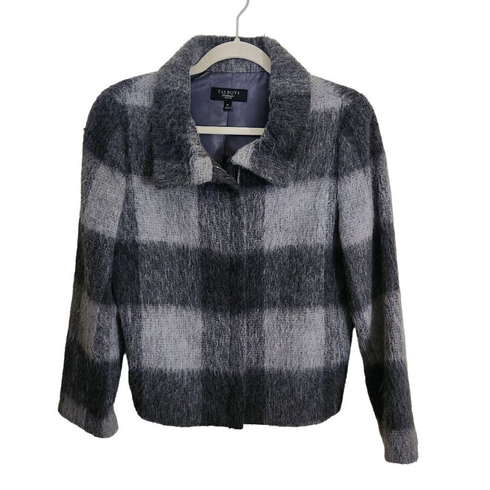 Talbots The Jackie Fit Alpaca Wool Blend Gray Plaid Jacket Size 8p